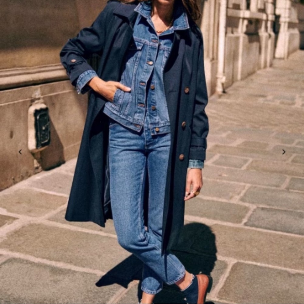 Sezane Scott Trench Coat Navy Blue - Picture 3 of 6